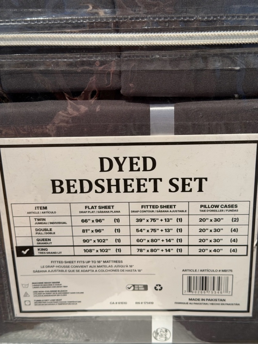 King Size 6-Piece Dyed Bedsheet Set - King, Charcoal Gray - Picture 5 of 6